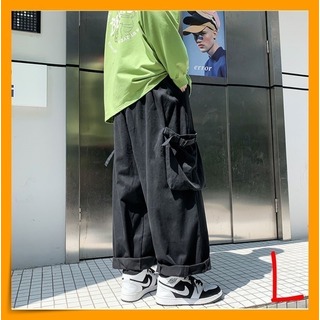 カーゴパンツ ワイド ボトムス ユニセックス メンズ 袴パンツ 黒 L 韓国(ワークパンツ/カーゴパンツ)