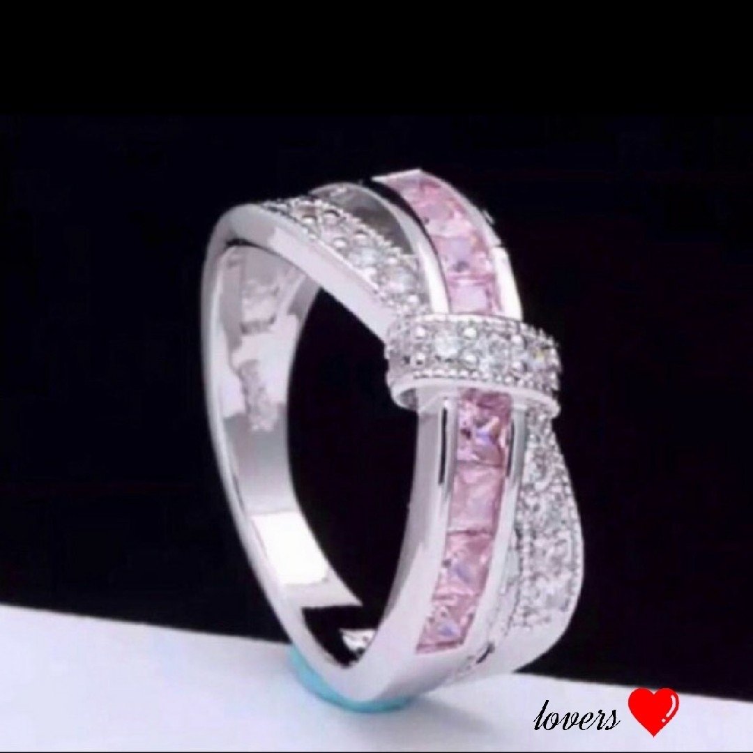 送料無料19号クロムシルバーピンクアメジストスーパーCZダイヤモンドリング指輪 レディースのアクセサリー(リング(指輪))の商品写真