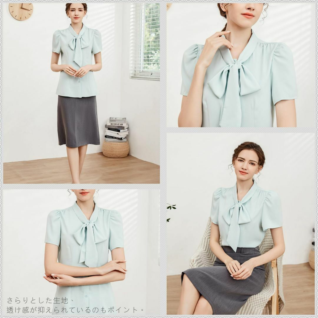 [SPRING SEAON] ボウタイシャツ 半袖 ブラウス リボン 夏 トップ レディースのファッション小物(その他)の商品写真