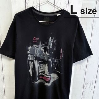 USA古着　シングルステッチ　Tシャツ　L　ブラック　プリント　s.Oliver(Tシャツ/カットソー(半袖/袖なし))