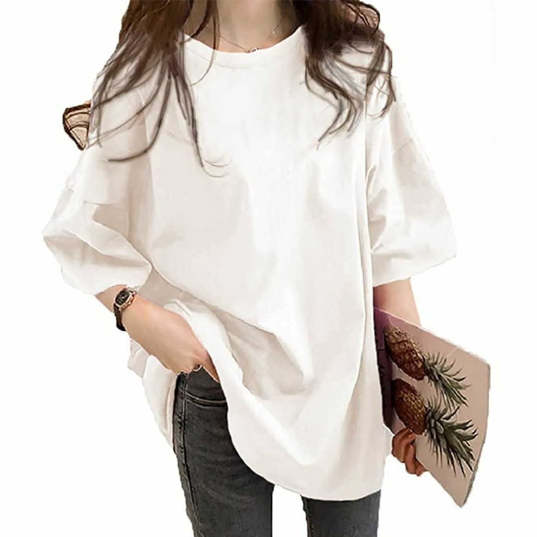 【色: ホワイト】[ADKASS] Tシャツ レディース 半袖 カットソー トッ レディースのファッション小物(その他)の商品写真
