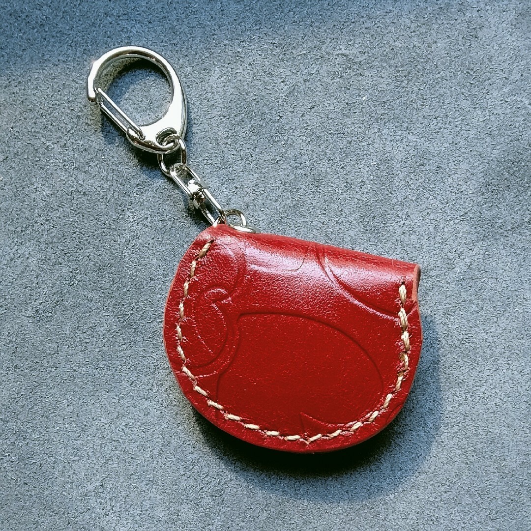 コインケースキーホルダー 本革 レッド ハンドメイド ハンドメイドのファッション小物(財布)の商品写真