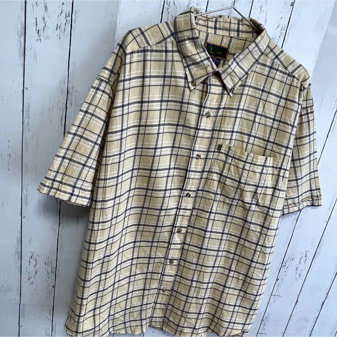 shirts(シャツ)のUSA古着　半袖シャツ　XXLサイズ　チェック柄　イエロー　ベージュ　コットン メンズのトップス(シャツ)の商品写真