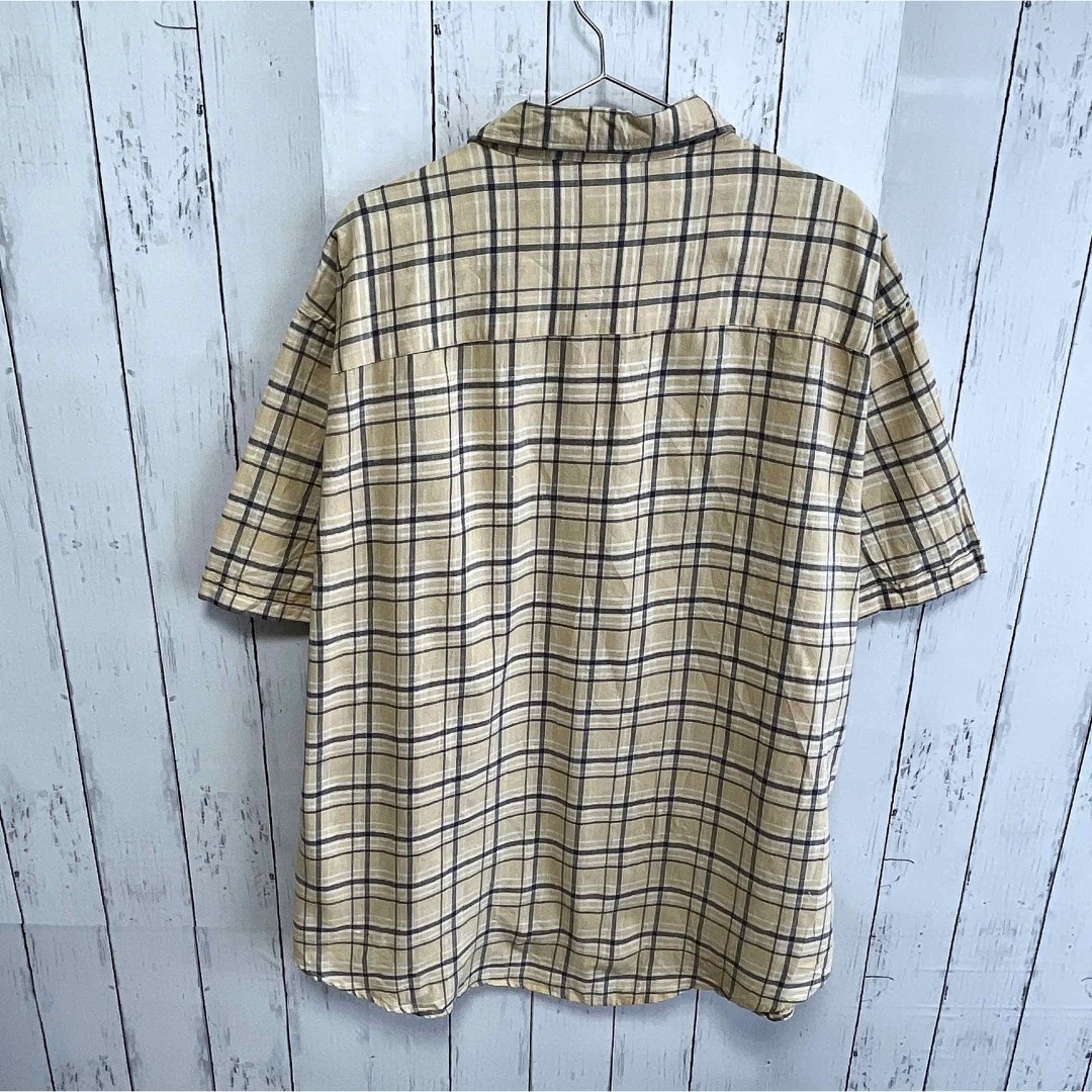 shirts(シャツ)のUSA古着　半袖シャツ　XXLサイズ　チェック柄　イエロー　ベージュ　コットン メンズのトップス(シャツ)の商品写真