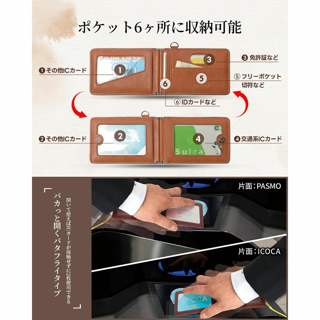 【色: グリーン】LuoLuo 定期入れ メンズ パスケース 5枚収納 本革Dカ メンズのバッグ(その他)の商品写真