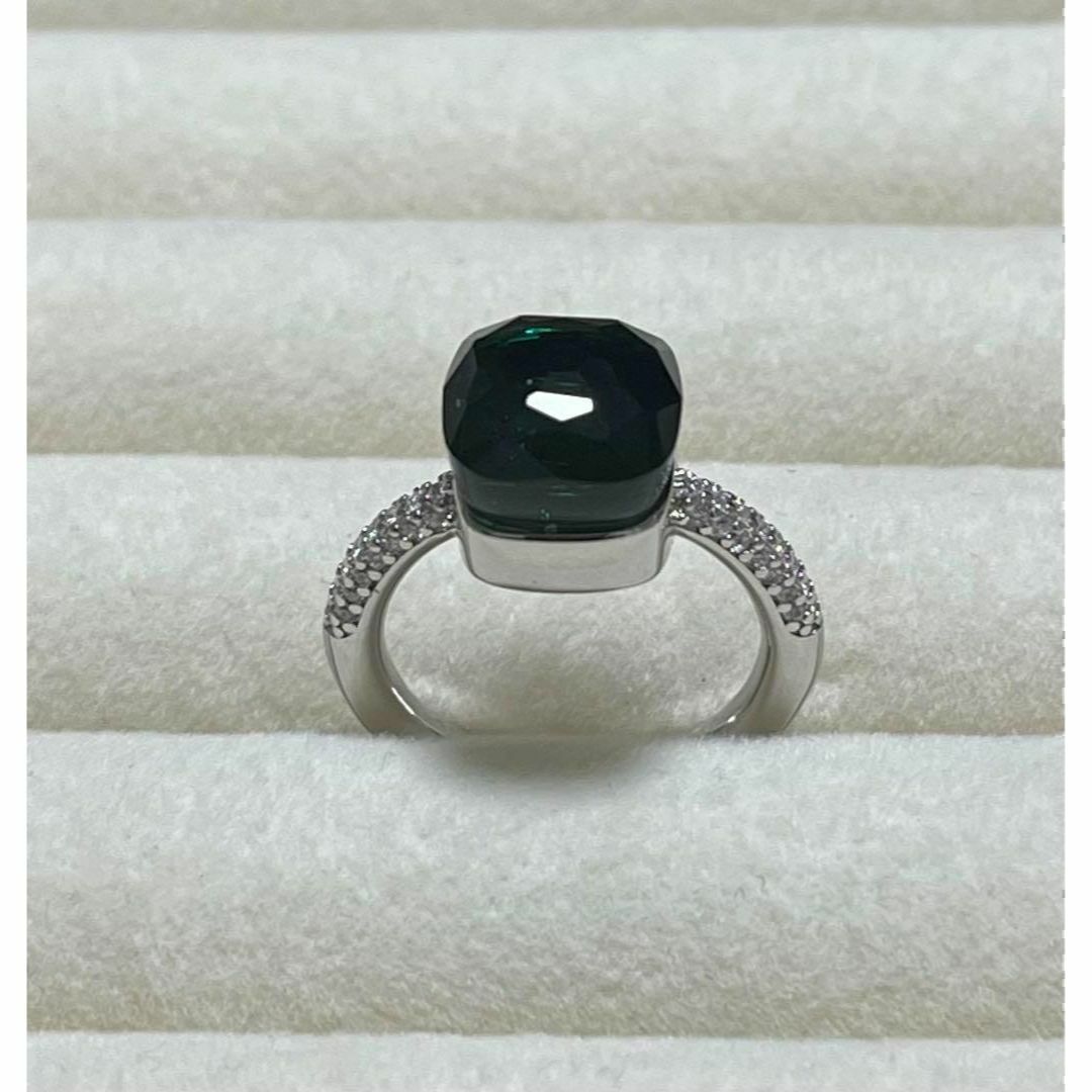 【一点物】グリーン×シルバー10.5キャンディーリングポメラート風ヌードリング レディースのアクセサリー(リング(指輪))の商品写真