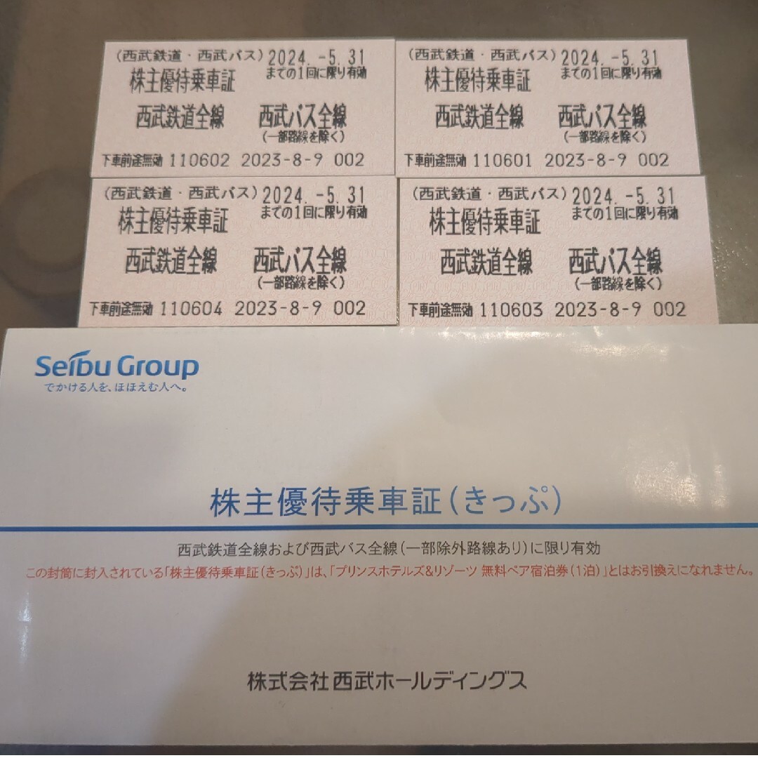 西武ホールディングス　株主優待乗車証　4枚 チケットの優待券/割引券(その他)の商品写真