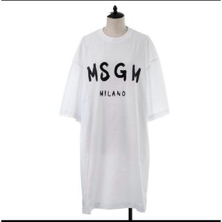 エムエスジイエム(MSGM)の新品　MSGM／エムエスジーエム Tシャツ ワンピース 半袖 ロゴ ホワイト(ミニワンピース)