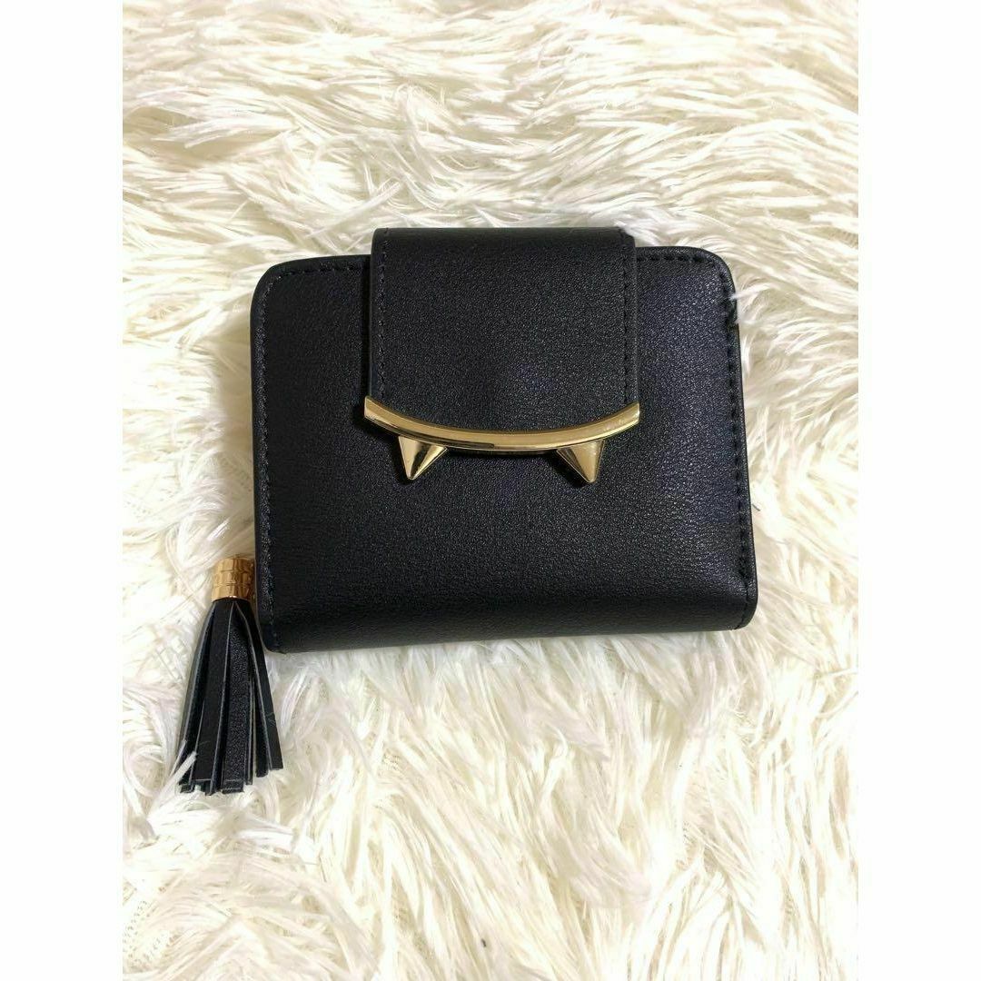 猫耳デザイン　二つ折財布　可愛い　おしゃれ　ネコ　ブラック レディースのファッション小物(財布)の商品写真