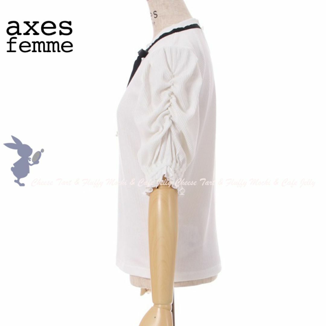 axes femme(アクシーズファム)のaxes femme リボン付リブトップス 白 レディースのトップス(カットソー(半袖/袖なし))の商品写真