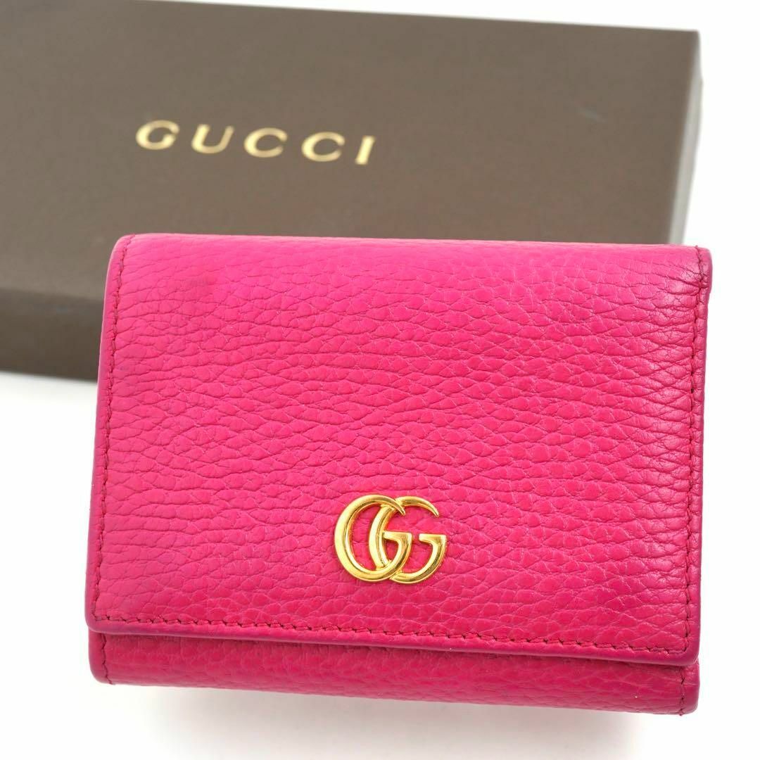 Gucci(グッチ)の未使用展示✨GUCCI ミニ財布　三つ折り　GG  マーモント　ピンク　ゴールド レディースのファッション小物(財布)の商品写真