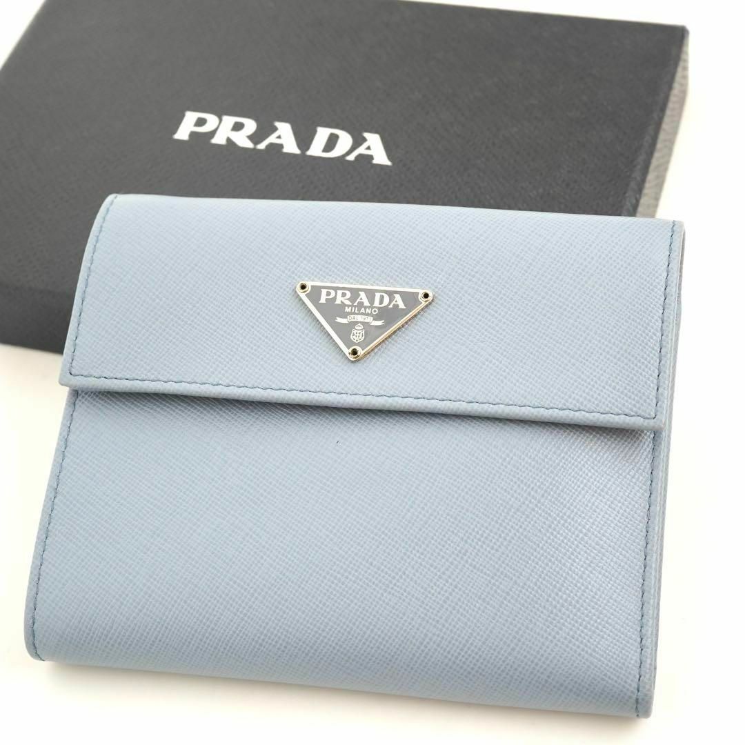 PRADA(プラダ)の新品未使用✨希少　PRADA ミニ財布　サフィアーノ　三角プレート　水色　ブルー レディースのファッション小物(財布)の商品写真