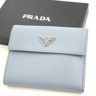 プラダ(PRADA)の新品未使用✨希少　PRADA ミニ財布　サフィアーノ　三角プレート　水色　ブルー(財布)