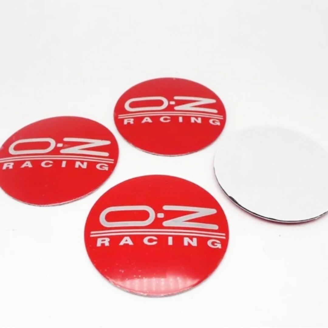 OZレーシング◆ホイールセンターキャップステッカー[赤銀◆56mm・４枚set] 自動車/バイクの自動車(車外アクセサリ)の商品写真