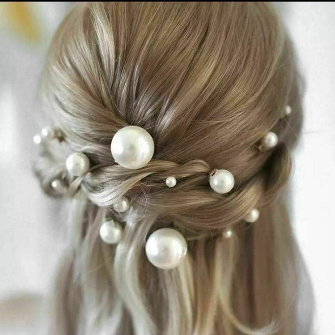 【シルバー】パール　ヘアアクセ　Uピン　パーティ　結婚式　浴衣　着物　デート ハンドメイドのアクセサリー(ヘアアクセサリー)の商品写真