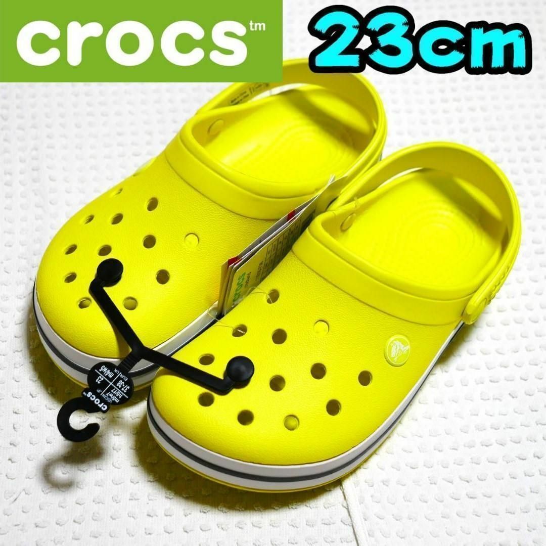 crocs(クロックス)の【新品】クロックス　サンダル　クロックバンド　イエロー　23㎝ キッズ/ベビー/マタニティのキッズ靴/シューズ(15cm~)(サンダル)の商品写真