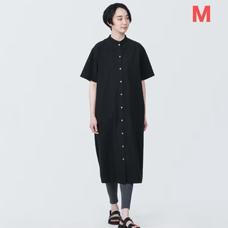 MUJI (無印良品) - 無印良品  婦人　涼感　ブロードスタンドカラー半袖ワンピース 婦人Ｍ・黒
