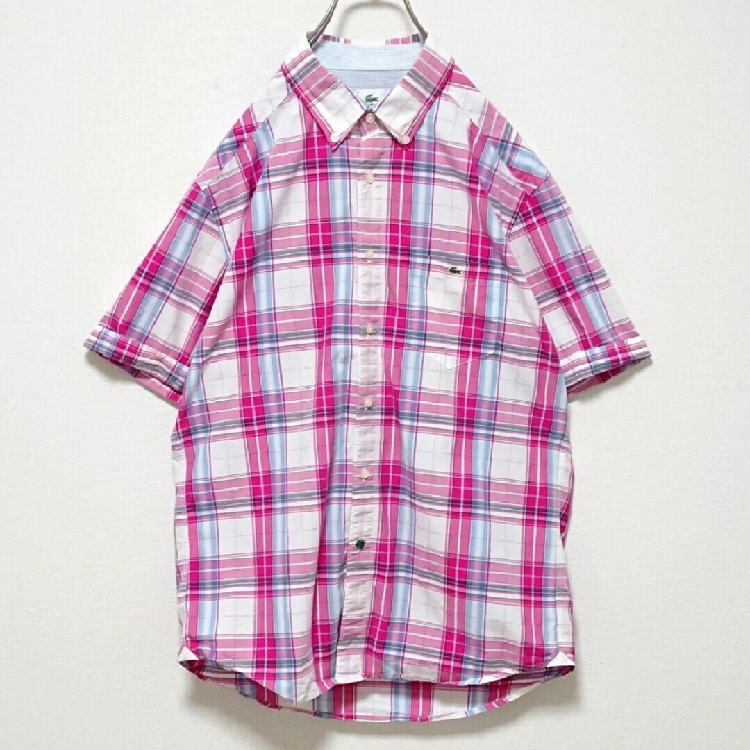 LACOSTE(ラコステ)の定番モデル ラコステ ワンポイント 刺繍 チェック 柄 半袖 シャツ メンズのトップス(シャツ)の商品写真