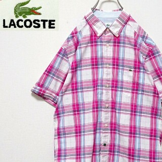 LACOSTE - 定番モデル ラコステ ワンポイント 刺繍 チェック 柄 半袖 シャツ