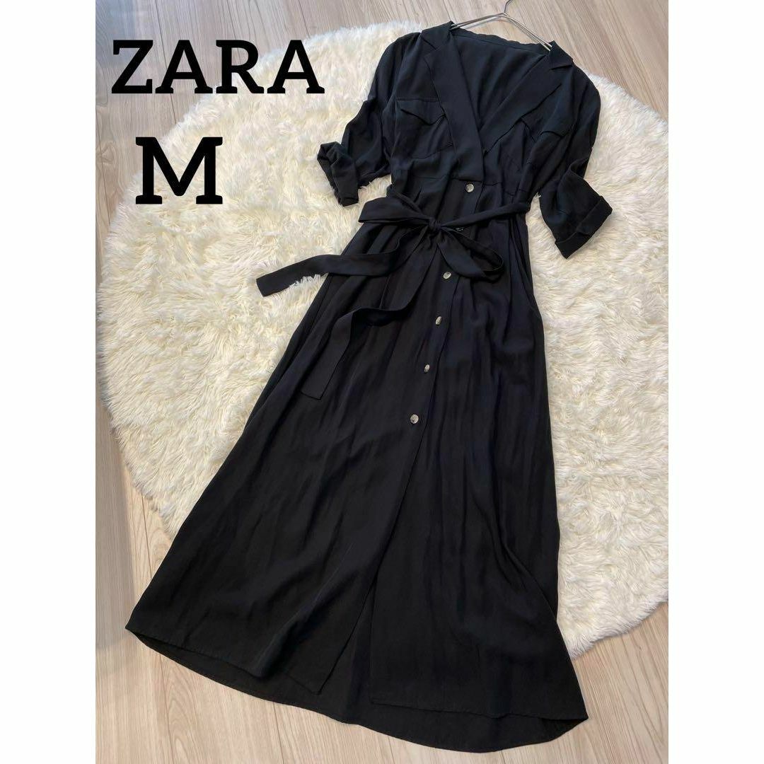 ZARA(ザラ)のZARA　ザラ　レディース　ガウンロングワンピース　黒　M　美品 レディースのワンピース(ロングワンピース/マキシワンピース)の商品写真