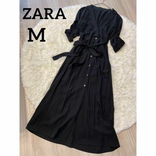 ザラ(ZARA)のZARA　ザラ　レディース　ガウンロングワンピース　黒　M　美品(ロングワンピース/マキシワンピース)