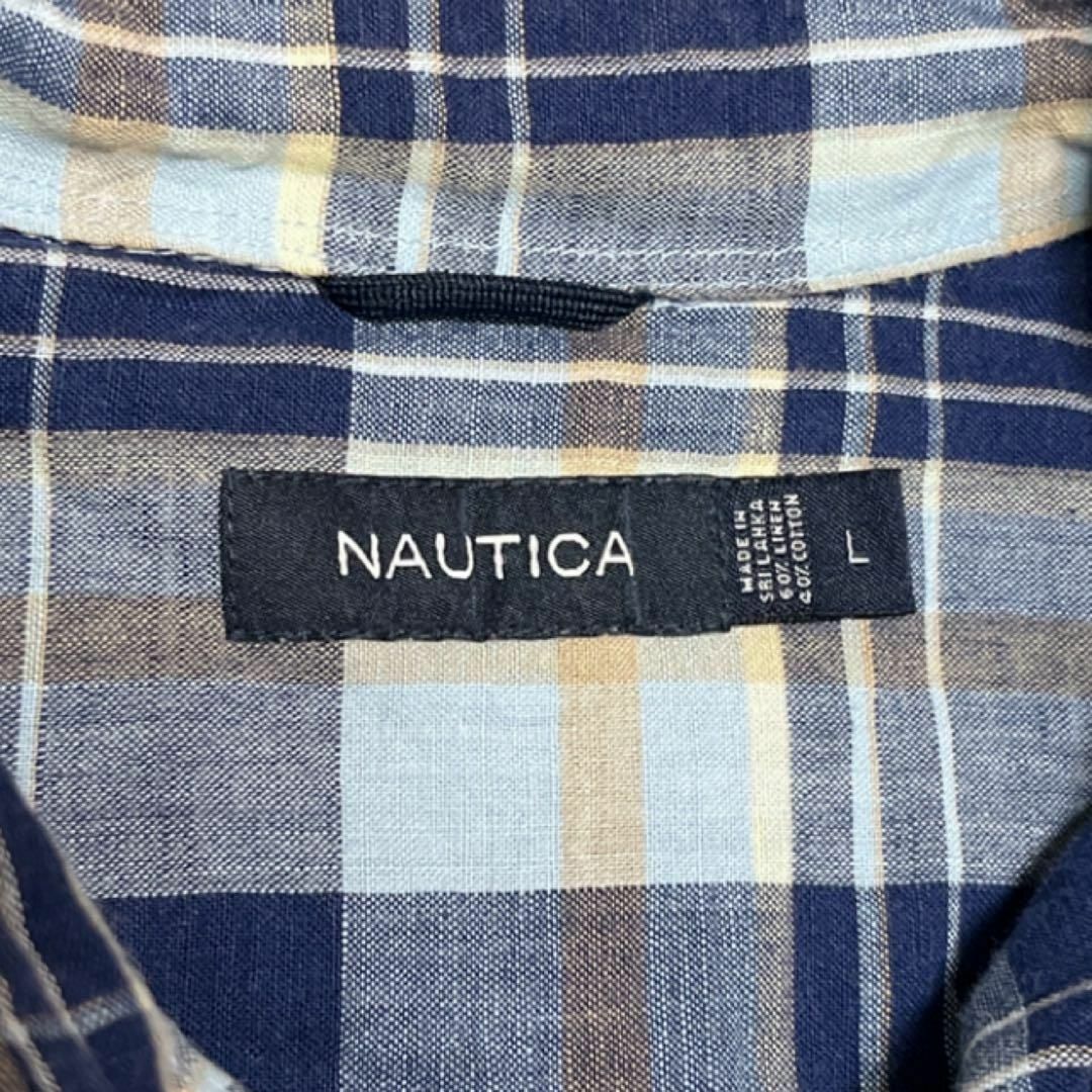 NAUTICA(ノーティカ)のNAUTICA ノーティカ チェックシャツ 半袖 刺繍ロゴ リネンブレンド メンズのトップス(Tシャツ/カットソー(半袖/袖なし))の商品写真