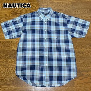 NAUTICA - NAUTICA ノーティカ チェックシャツ 半袖 刺繍ロゴ リネンブレンド