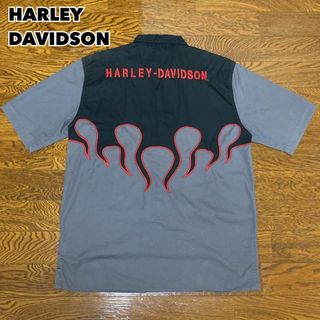 ハーレーダビッドソン(Harley Davidson)の90s HARLEY DAVIDSON ワークシャツ 刺繍 ファイヤー(Tシャツ/カットソー(半袖/袖なし))