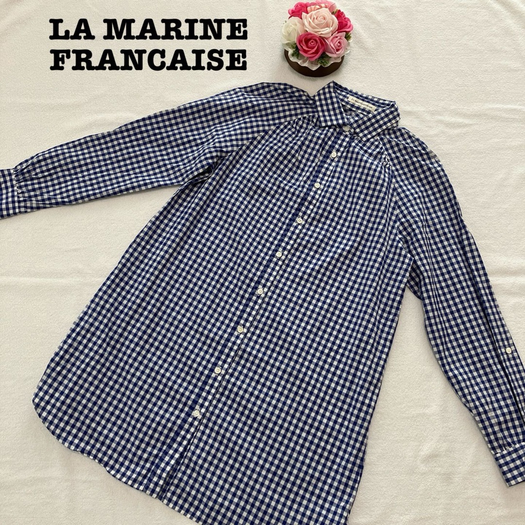 LA MARINE FRANCAISE(マリンフランセーズ)のマリンフランセーズ レディース　チェック　シャツワンピース　コットン　フリー　青 レディースのワンピース(ひざ丈ワンピース)の商品写真