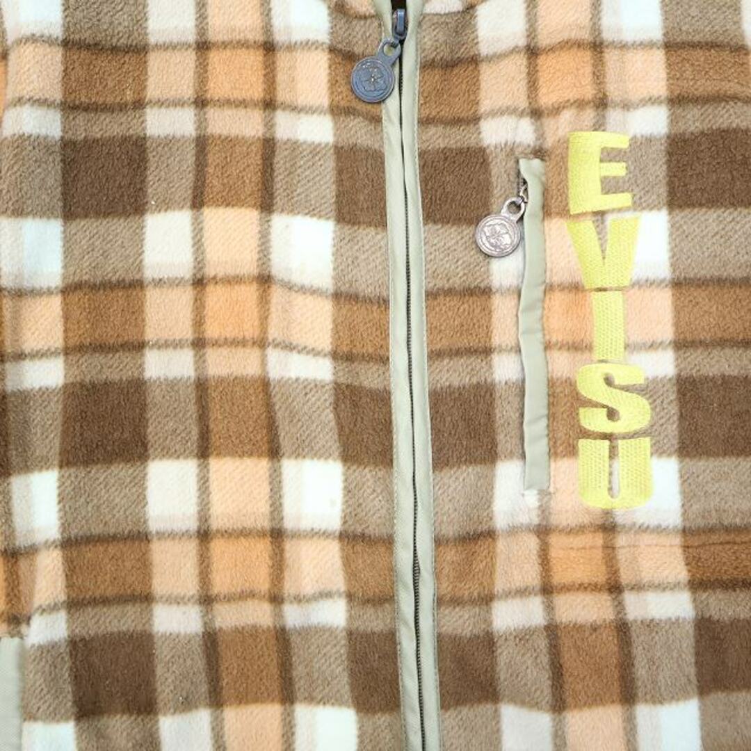 EVISU(エビス)のエヴィス ロゴ刺繍 ジップアップ チェック フリース ジャケット 40 ブラウン メンズのジャケット/アウター(ブルゾン)の商品写真