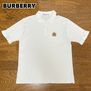 バーバリー(BURBERRY)の90s イタリア製 BURBERRY バーバリー ポロシャツ 刺繍ロゴ ホワイト(ポロシャツ)