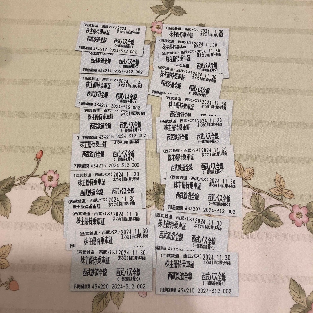 埼玉西武ライオンズ(サイタマセイブライオンズ)の西武鉄道　乗車券　20枚 チケットの乗車券/交通券(鉄道乗車券)の商品写真