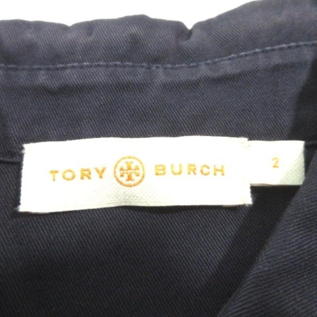 Tory Burch(トリーバーチ)のトリーバーチ レース シャツ ワンピース ひざ丈 長袖 ひざ丈 花柄 約M 紺 レディースのワンピース(ひざ丈ワンピース)の商品写真