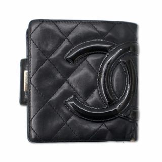 シャネル(CHANEL)のシャネル カンボン ライン ココマーク 2つ折り財布 ブラック/ピンク(財布)