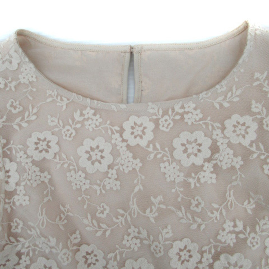 ボンメルスリー カットソー 半袖 刺繍 シースルー 38 M ピンクベージュ レディースのトップス(カットソー(半袖/袖なし))の商品写真