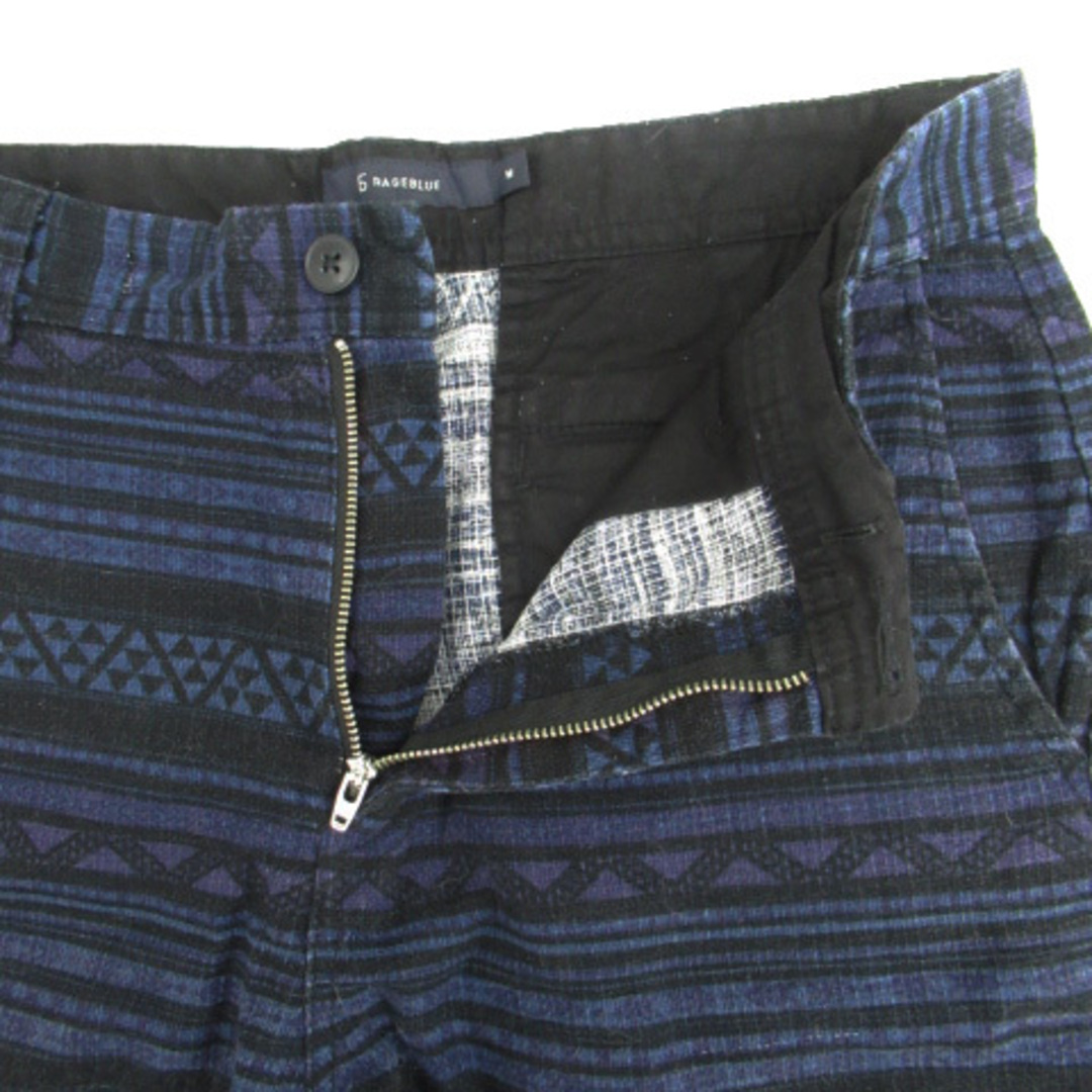 RAGEBLUE(レイジブルー)のレイジブルー ショートパンツ 短パン 総柄 麻 リネン混 M 紺 メンズのパンツ(ショートパンツ)の商品写真