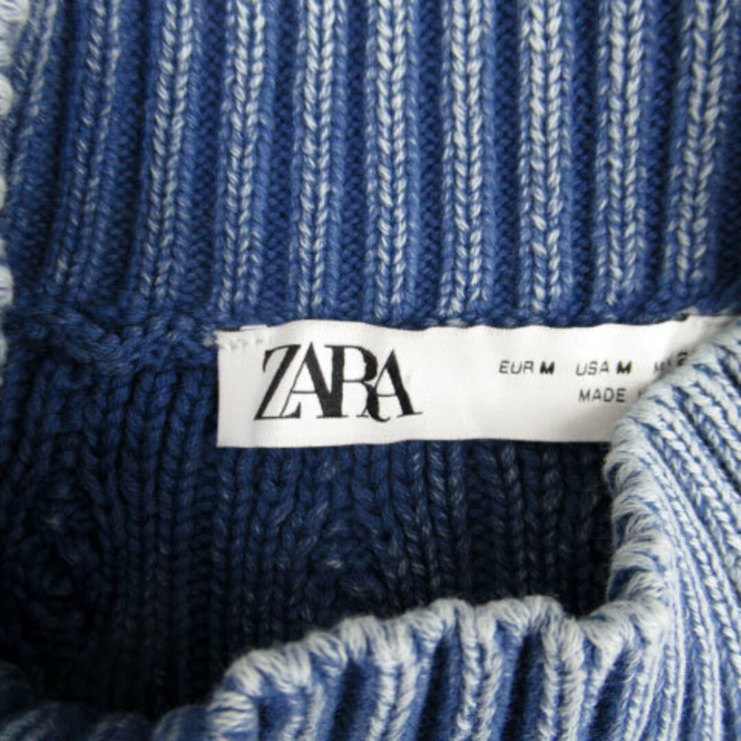 ZARA(ザラ)のザラ ZARA ニット カットソー ボトルネック ケーブル編み M 青 レディースのトップス(ニット/セーター)の商品写真