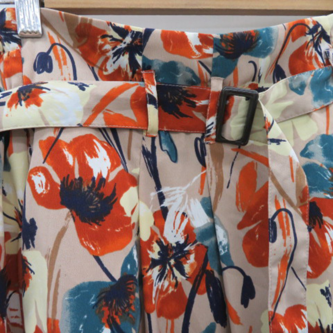 ViS(ヴィス)のビス フレアスカート ギャザースカート ロング丈 ウエストベルト付き 花柄 L レディースのスカート(ひざ丈スカート)の商品写真