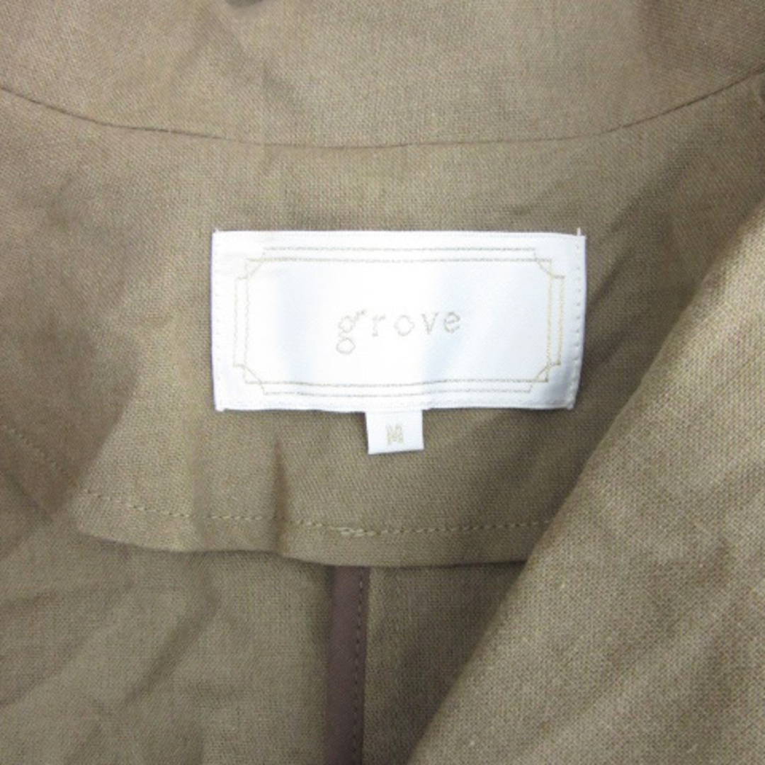 grove(グローブ)のグローブ テーラードジャケット ミドル丈 シングルボタン 麻 リネン M カーキ レディースのジャケット/アウター(その他)の商品写真