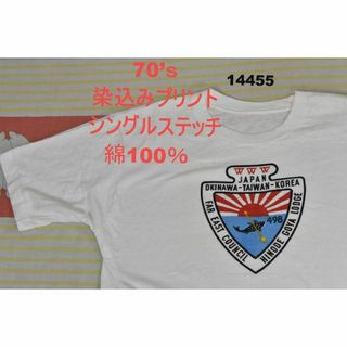 70’ｓ 染込みプリント Tシャツ t14455 シングルステッチ ビンテージ(Tシャツ/カットソー(半袖/袖なし))