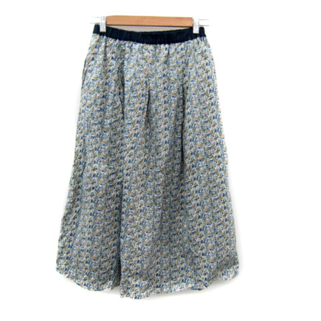 POU DOU DOU(プードゥドゥ)のプードゥドゥ フレアスカート ロング丈 小花柄 マルチカラー M 紺 白 緑 レディースのスカート(ロングスカート)の商品写真