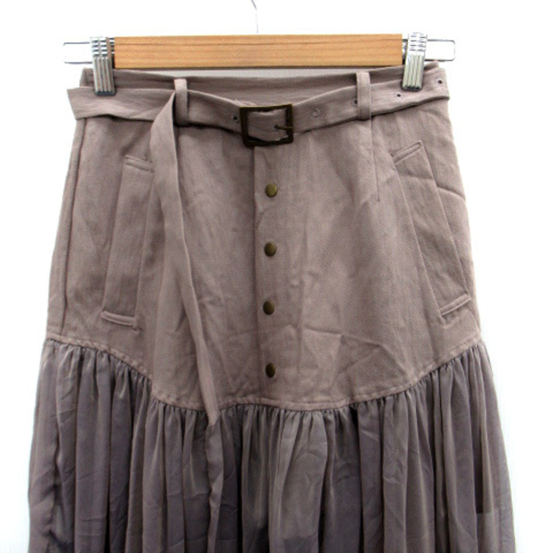 REDYAZEL(レディアゼル)のレディアゼル フレアスカート ロング丈 シースルー ティアード M グレージュ レディースのスカート(ロングスカート)の商品写真