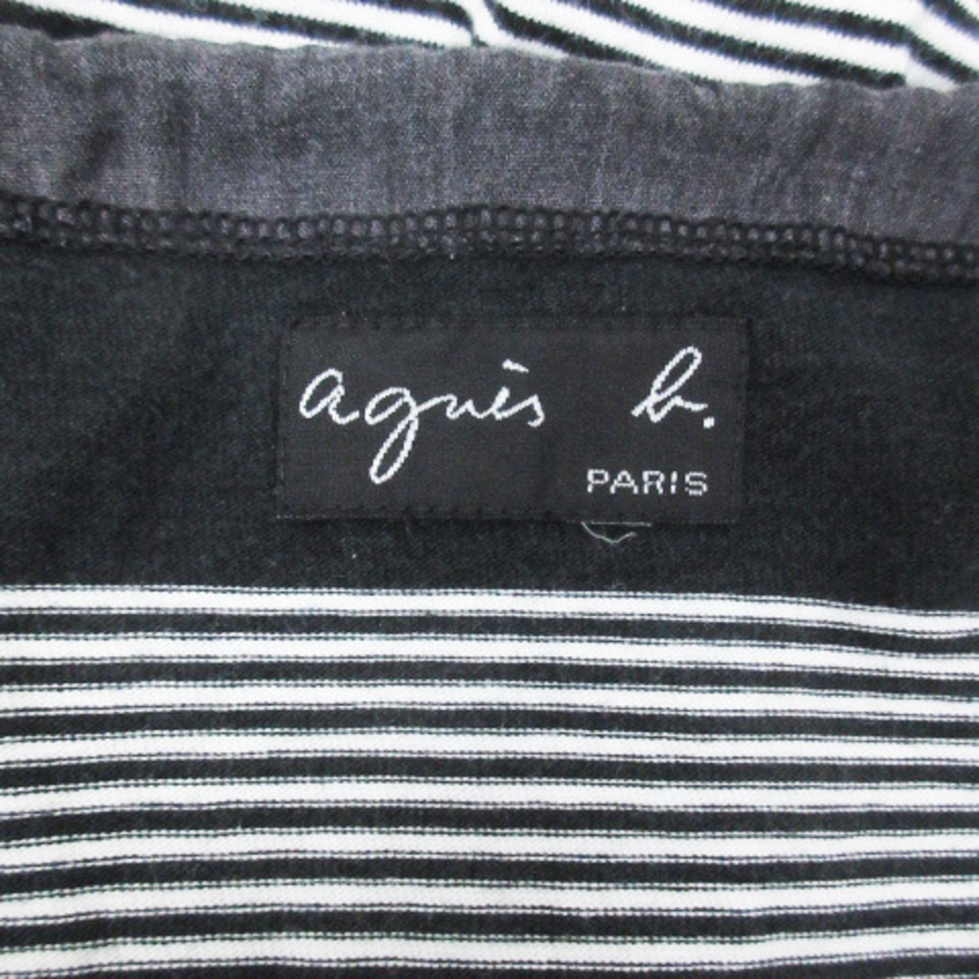 agnes b.(アニエスベー)のアニエスベー カットソー Tシャツ 半袖 ヘンリーネック ボーダー柄 白 黒 レディースのトップス(カットソー(半袖/袖なし))の商品写真