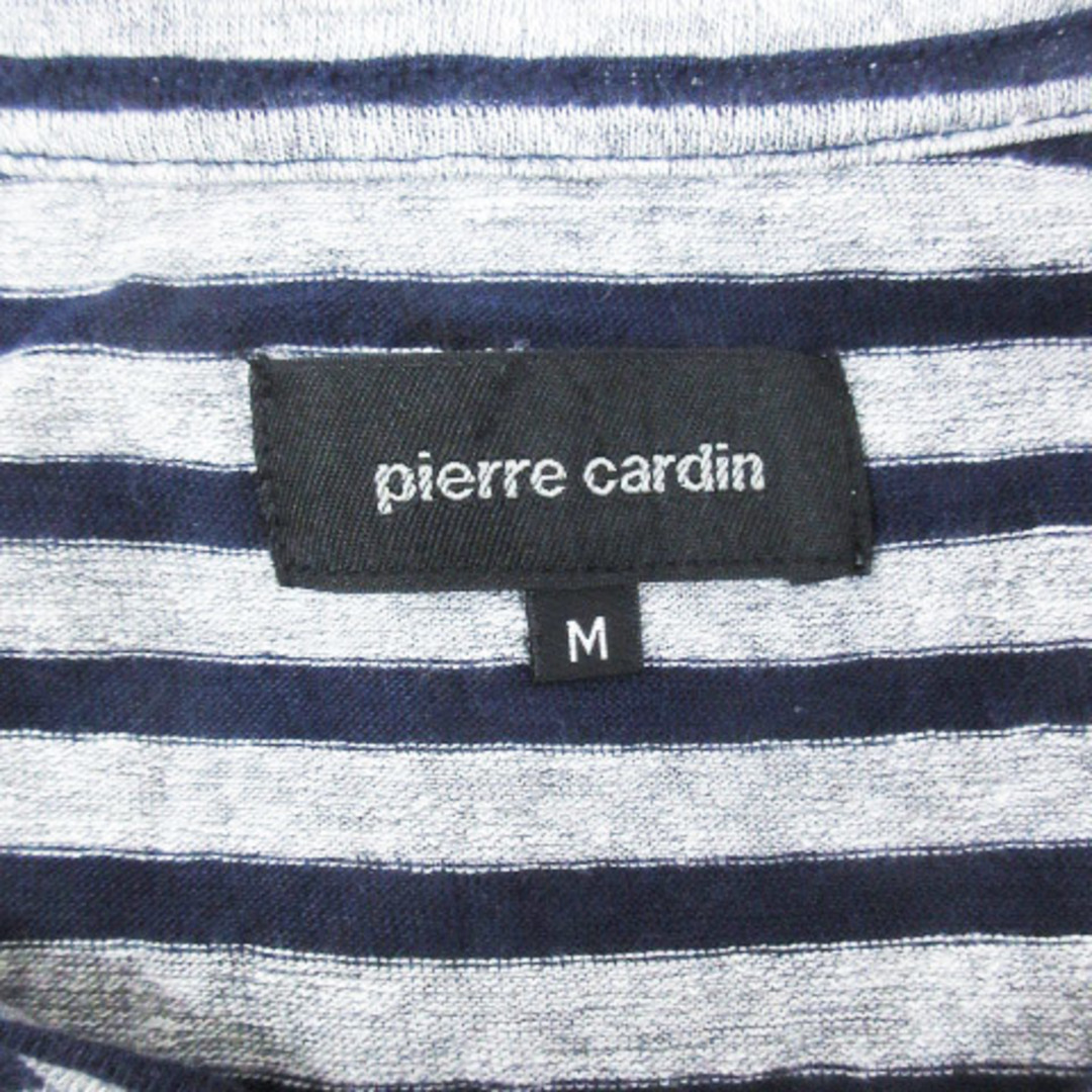 pierre cardin(ピエールカルダン)のピエールカルダン カットソー Tシャツ 麻 半袖 ボーダー柄 M 杢グレー 紺 メンズのトップス(Tシャツ/カットソー(半袖/袖なし))の商品写真