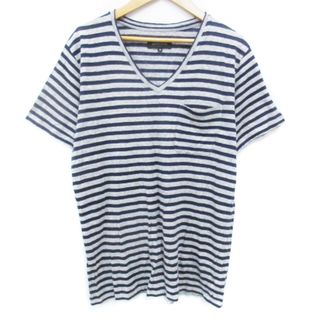 ピエールカルダン(pierre cardin)のピエールカルダン カットソー Tシャツ 麻 半袖 ボーダー柄 M 杢グレー 紺(Tシャツ/カットソー(半袖/袖なし))