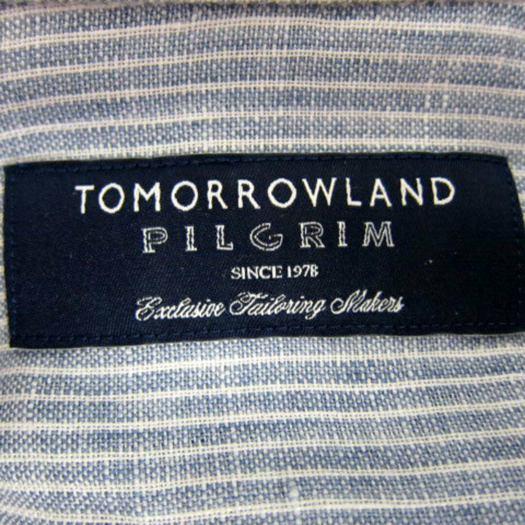 TOMORROWLAND(トゥモローランド)のトゥモローランド カジュアルシャツ 長袖 ストライプ柄 麻 リネン M 水色 白 メンズのトップス(シャツ)の商品写真