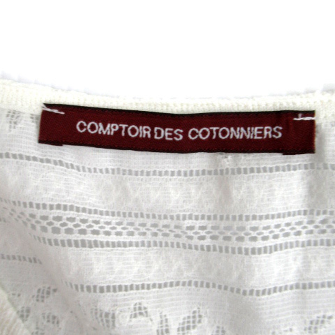 Comptoir des cotonniers(コントワーデコトニエ)のコントワーデコトニエ カットソー Vネック レース 切替 麻 リネン 7 白 レディースのトップス(カットソー(半袖/袖なし))の商品写真