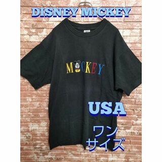 ディズニー(Disney)のディズニー ミッキーマウス USA製 クルーネック 半袖Tシャツ 黒 ワンサイズ(Tシャツ/カットソー(半袖/袖なし))