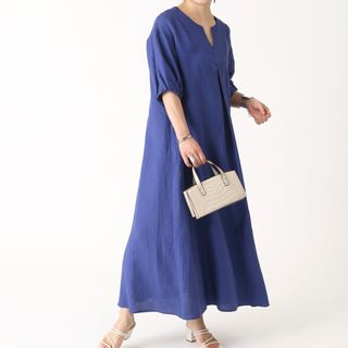 Simplicite - 美品 Simplicite シンプリシテェ ロングワンピース リネン 麻 ブルー