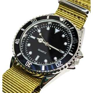 メンズ 腕時計 ダイバーモデル イエローグリーン 黒 夜光 3針 ナイロン(腕時計)